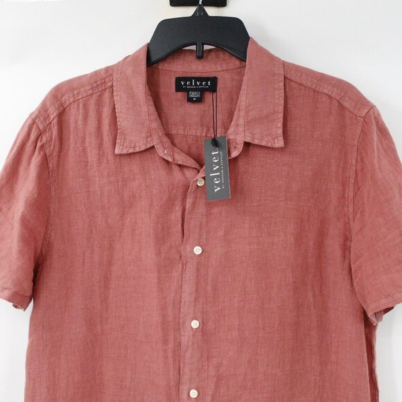 NWT Velvet by Graham & Spencer Shirt Mens M Linen mackie Button Up Short Sleeve - Picture 2 of 9